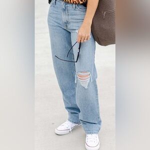 Levi's 94 Baggy Jeans Womens 27 Light Wash High Rise Distressed Ripped Knees
